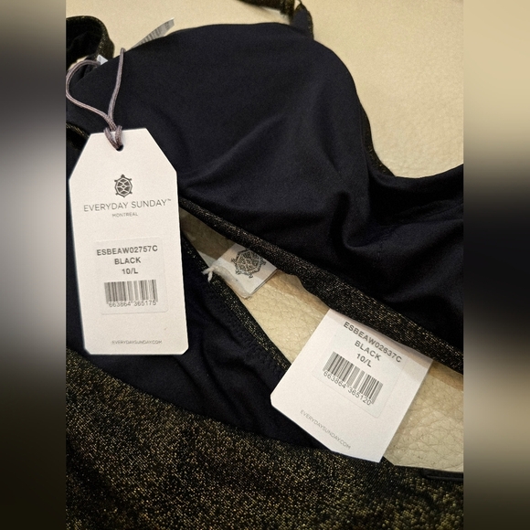 EVERYDAY SUNDAY Black Gold Shimmer Bikini Set Size 10 L - Picture 6 of 7